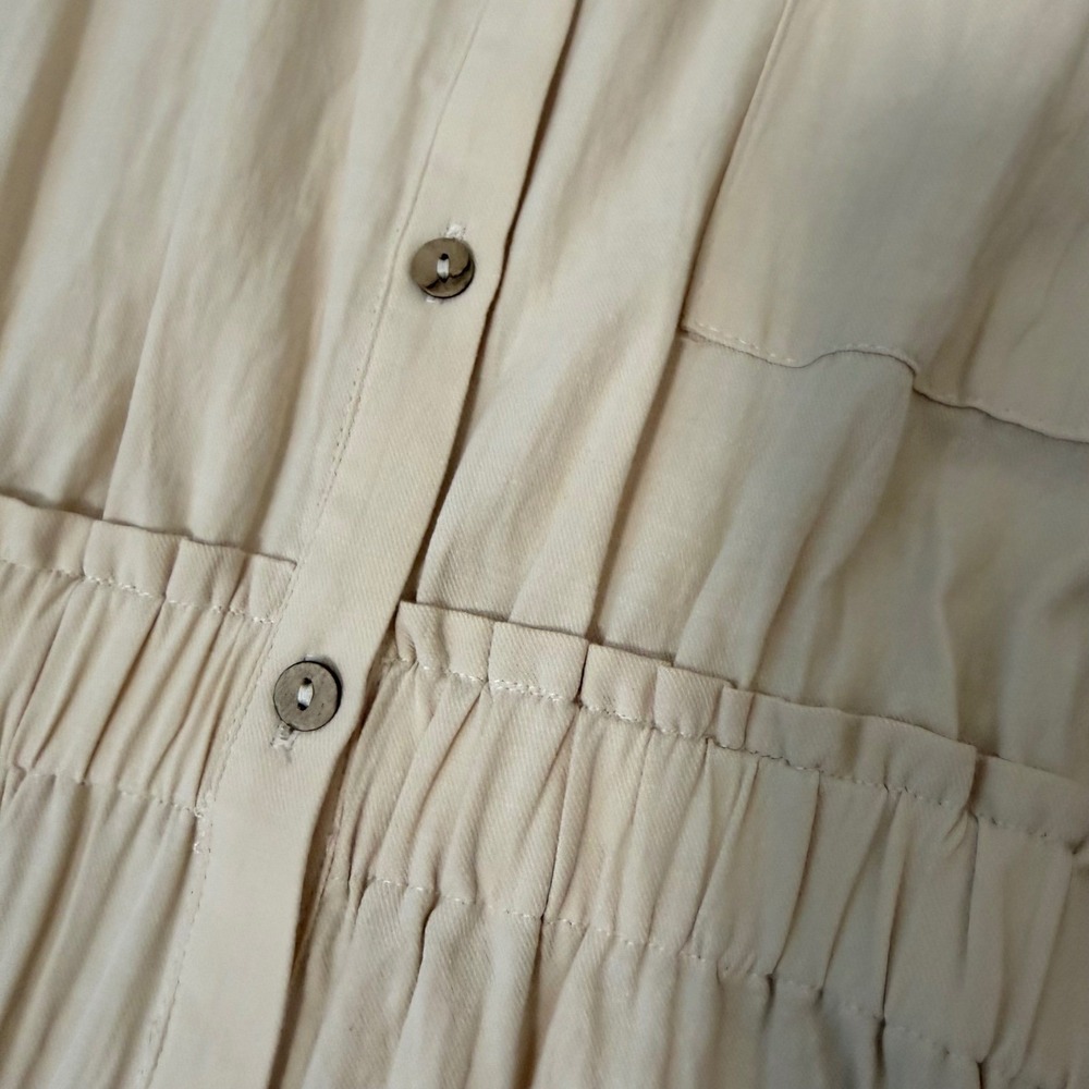 Neutral Summer Button Down Cotton Shirt Dress NEW (SM) Cutouts Sleeveless Cream - Picture 4 of 15